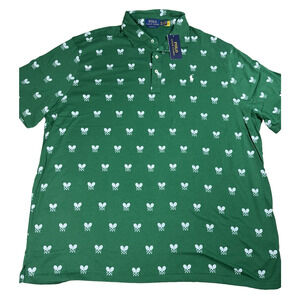 Polo Ralph Lauren Men Classic Fit Racquet Print Polo Shirt XXL Green Tennis NWT